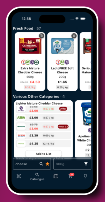 Shopsplit catalogue screen