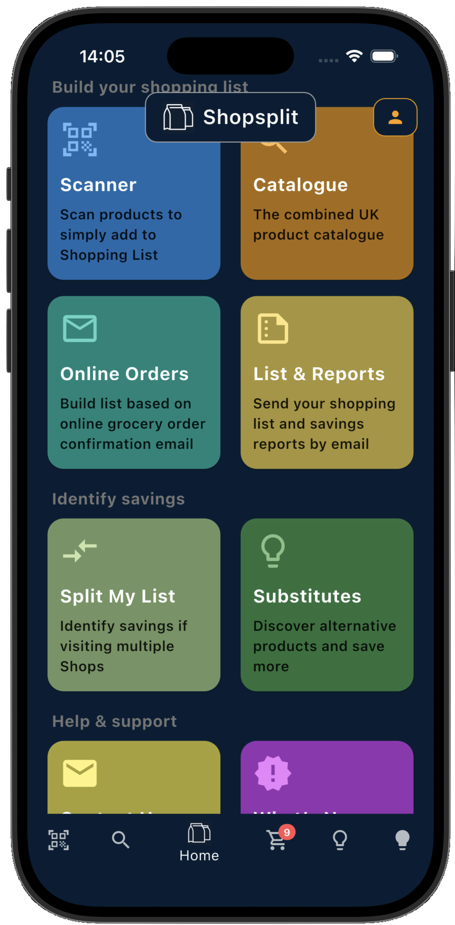 Shopsplit home screen on iPhone