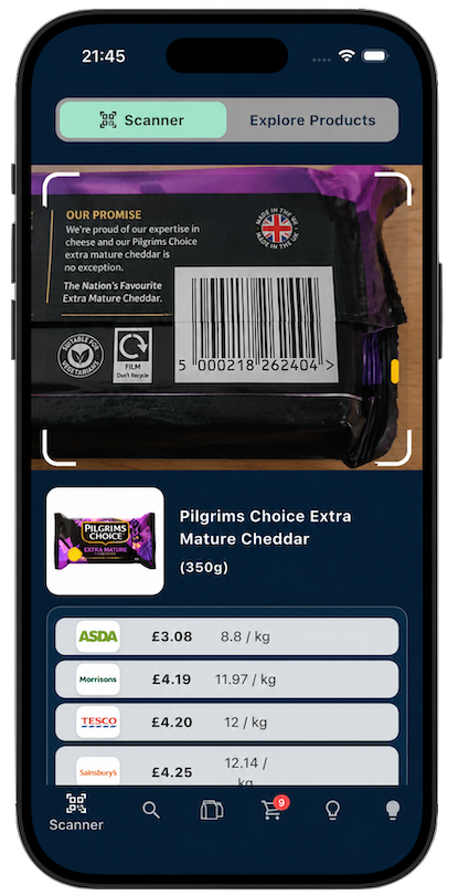 Shopsplit barcode scanner on iPhone