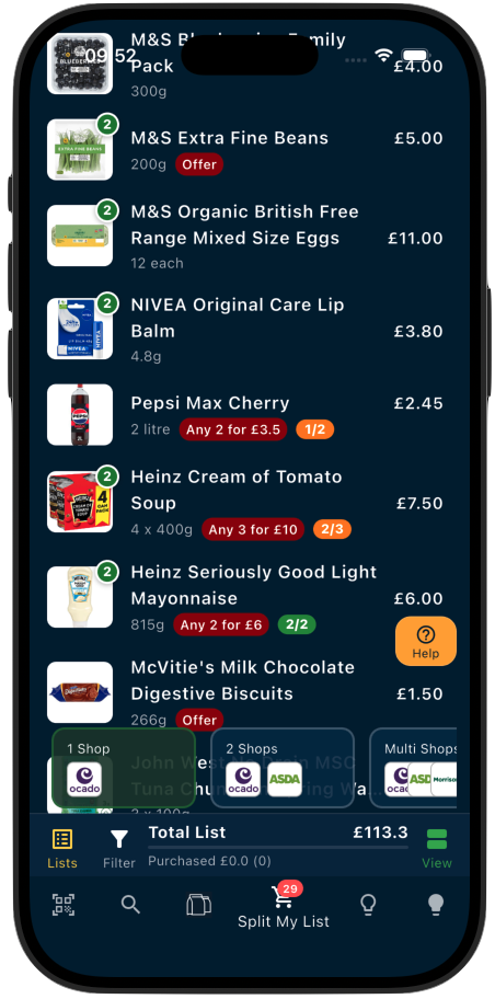 Shopsplit shopping list on iPhone